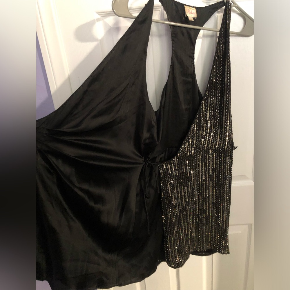 Parker Black Sequin/Beaded Cocktail Silk Dress - Picture 10 of 16